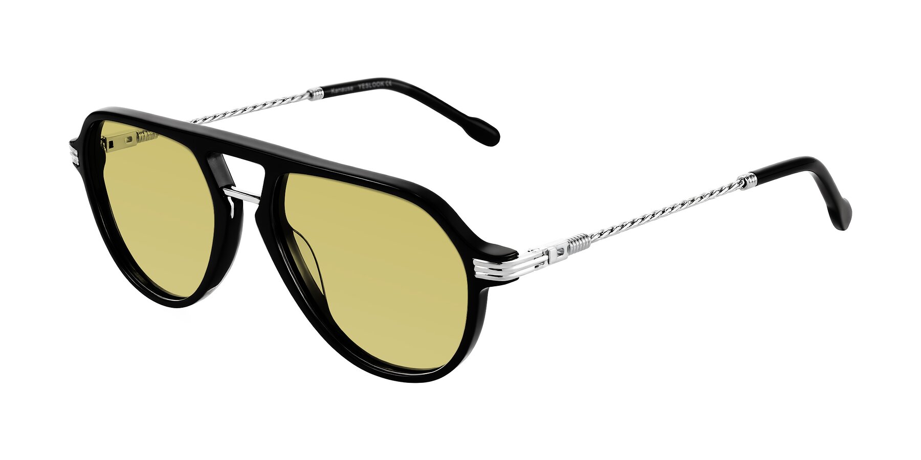 Angle of Kanause in Black/Silver with Medium Champagne Tinted Lenses