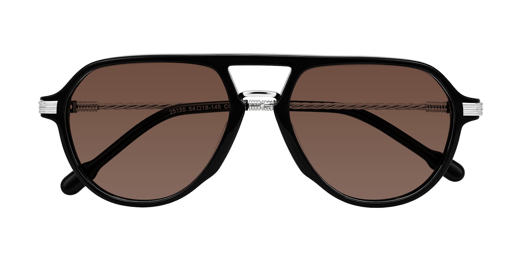 Folded Front of Kanause in Black/Silver with Brown Tinted Lenses