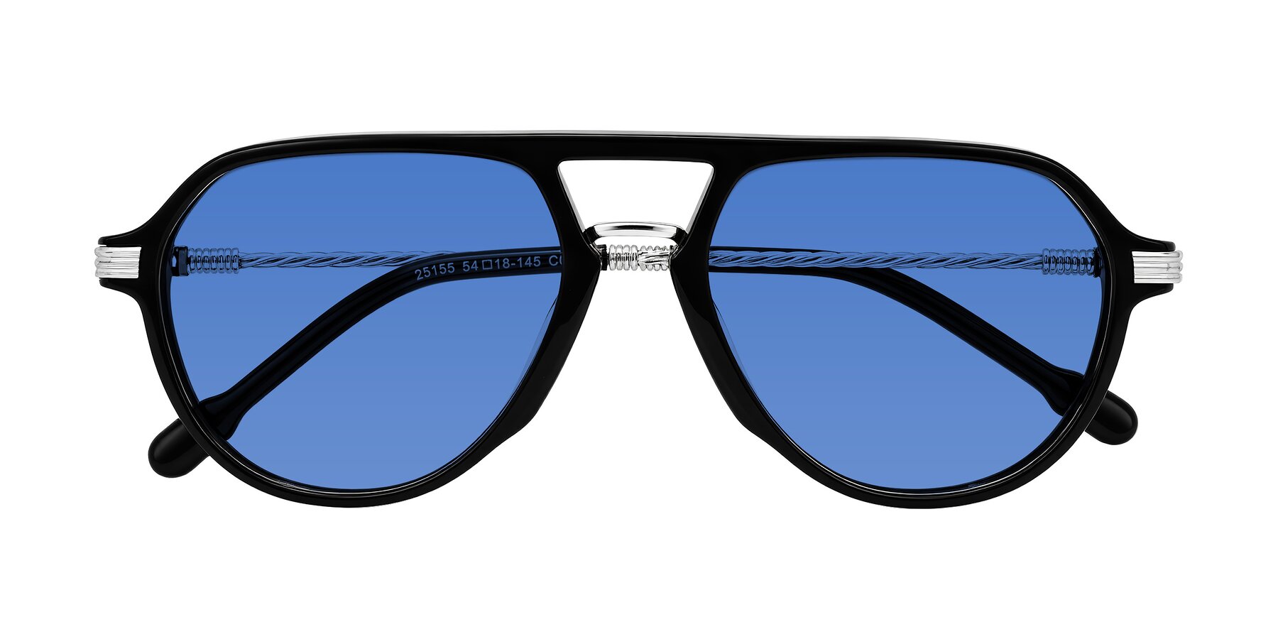 Folded Front of Kanause in Black/Silver with Blue Tinted Lenses