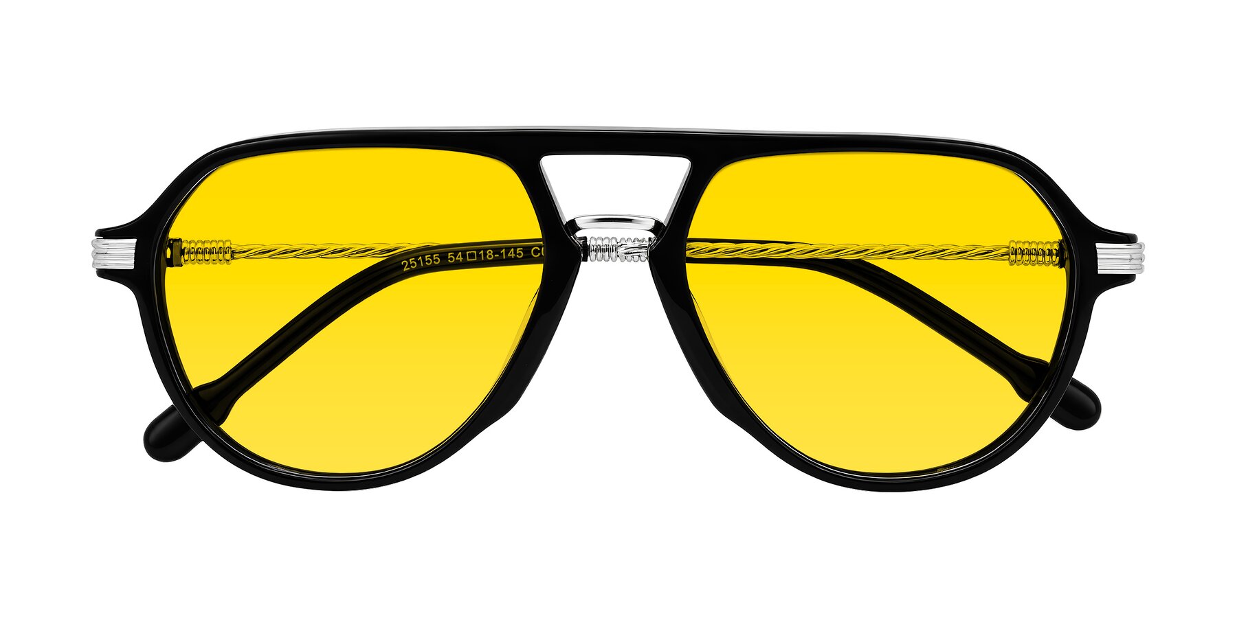 Folded Front of Kanause in Black/Silver with Yellow Tinted Lenses