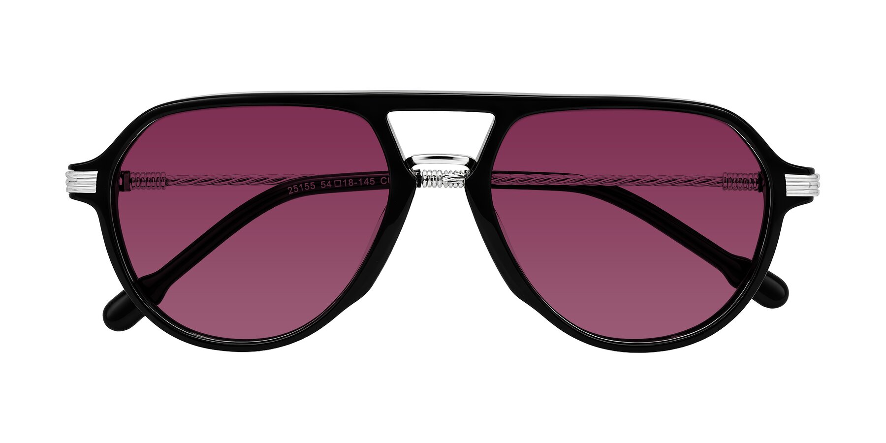 Folded Front of Kanause in Black/Silver with Wine Tinted Lenses
