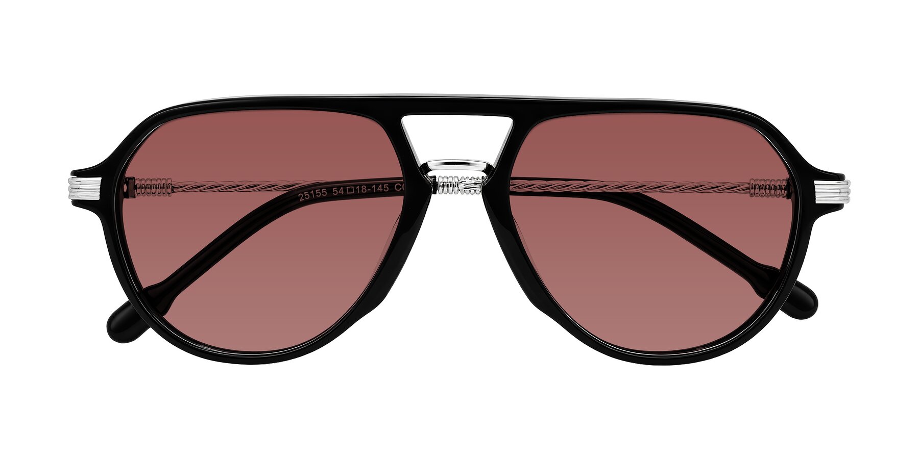 Folded Front of Kanause in Black/Silver with Garnet Tinted Lenses