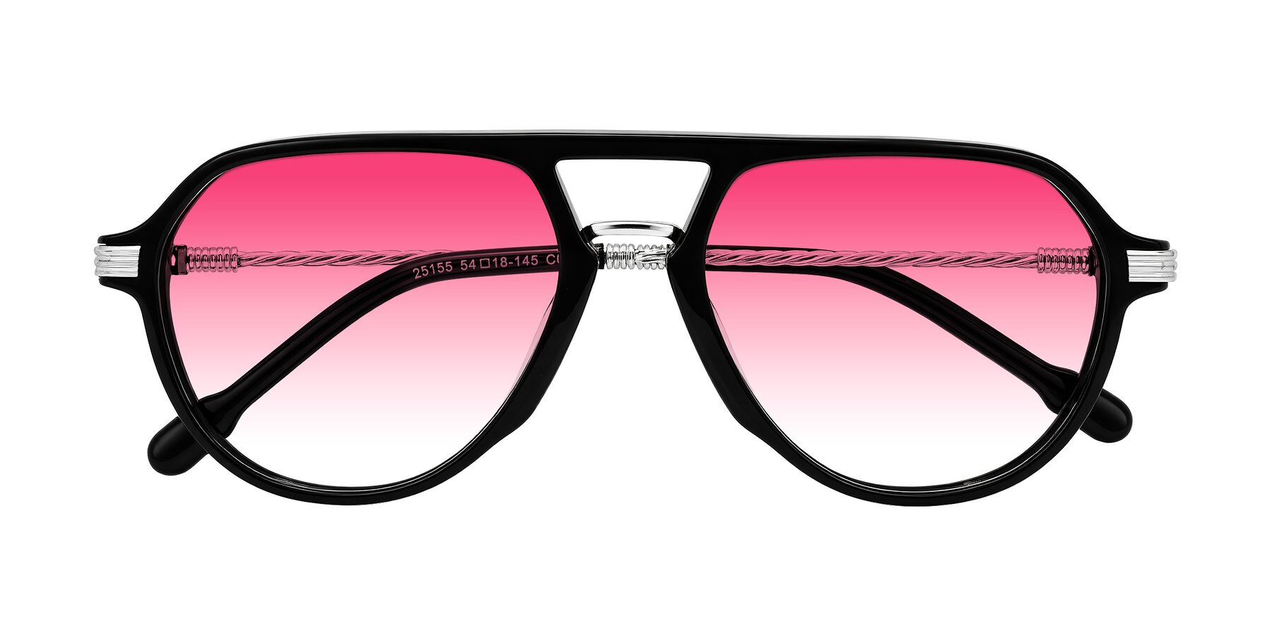 Folded Front of Kanause in Black/Silver with Pink Gradient Lenses