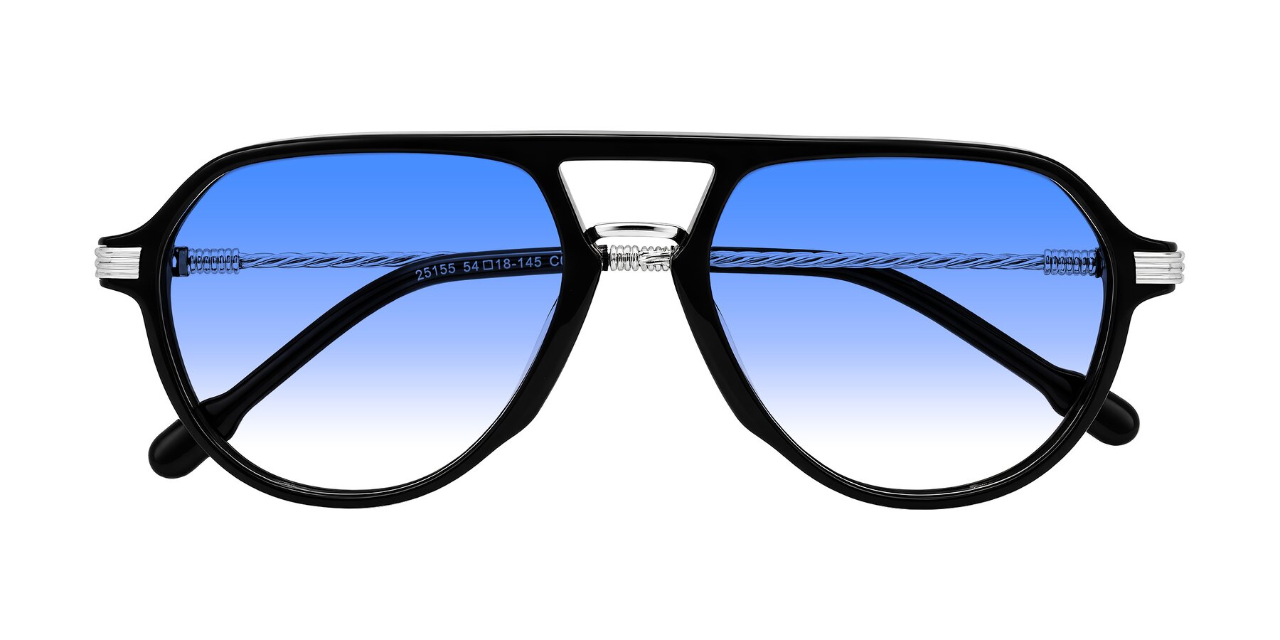 Folded Front of Kanause in Black/Silver with Blue Gradient Lenses