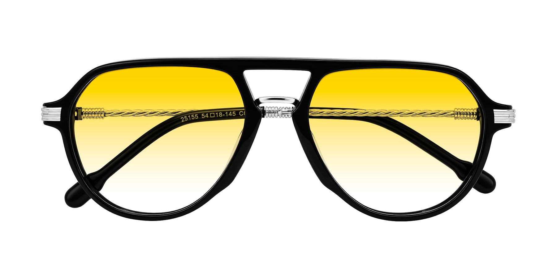 Folded Front of Kanause in Black/Silver with Yellow Gradient Lenses