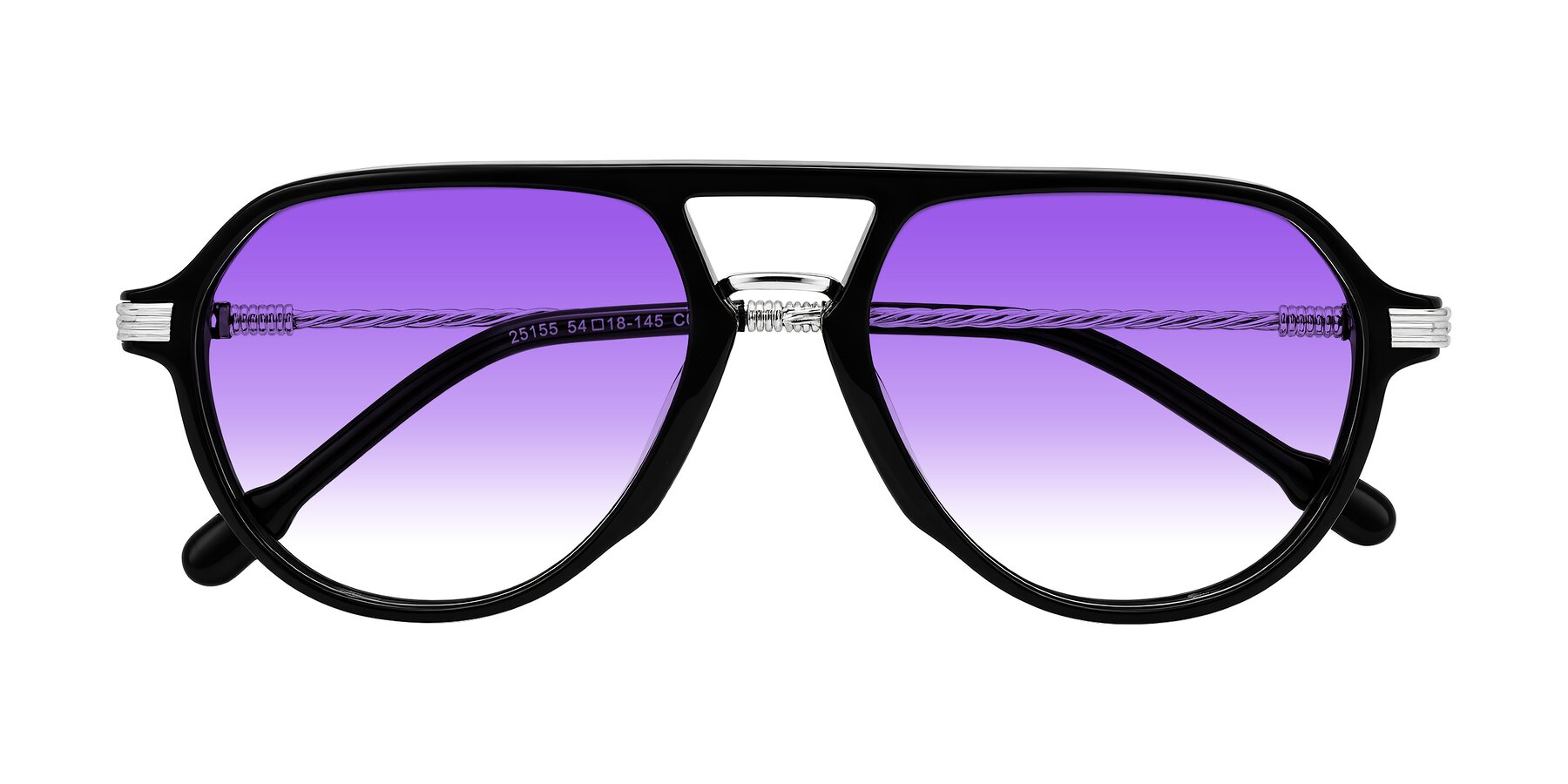 Folded Front of Kanause in Black/Silver with Purple Gradient Lenses
