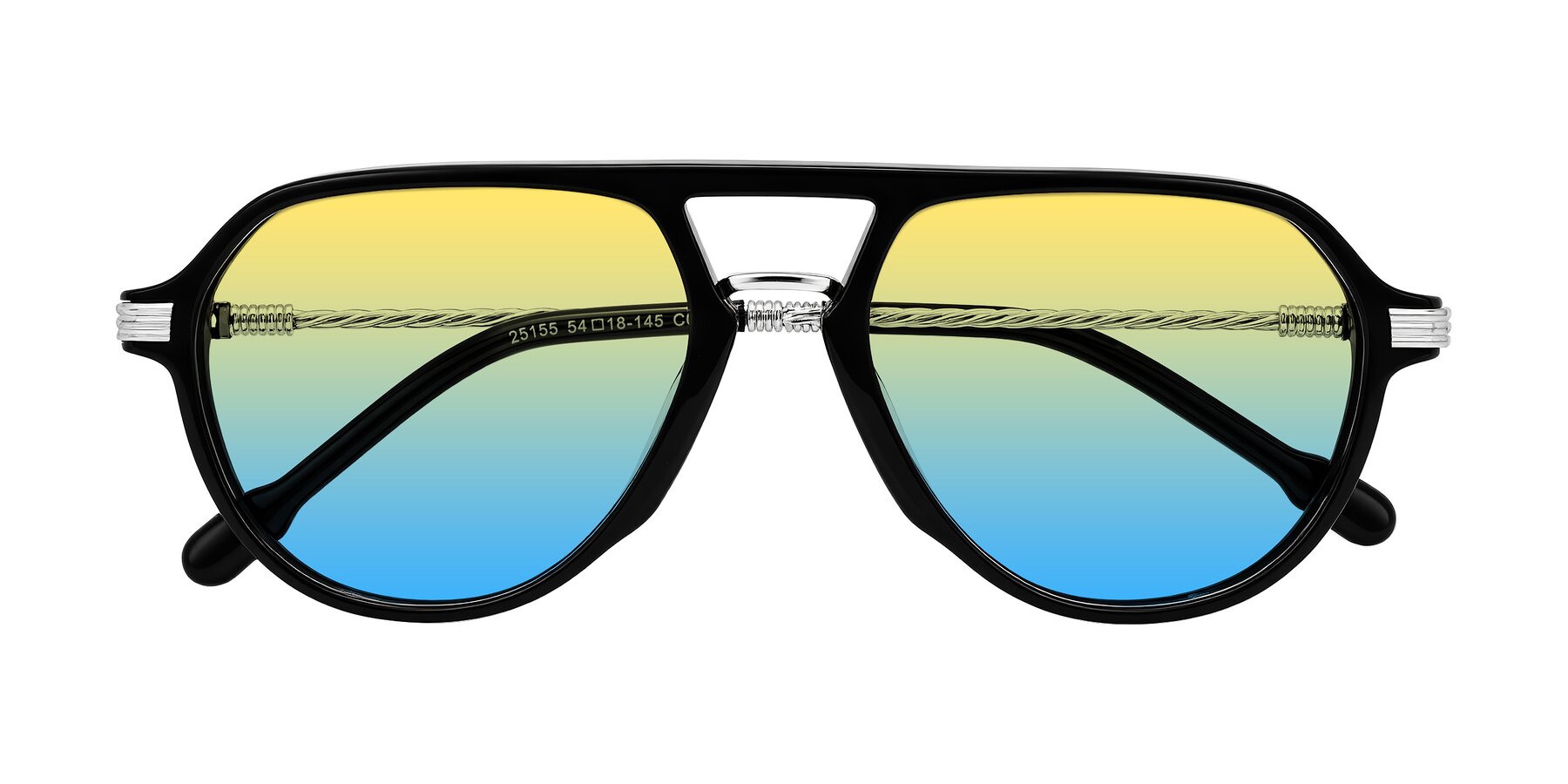 Folded Front of Kanause in Black/Silver with Yellow / Blue Gradient Lenses