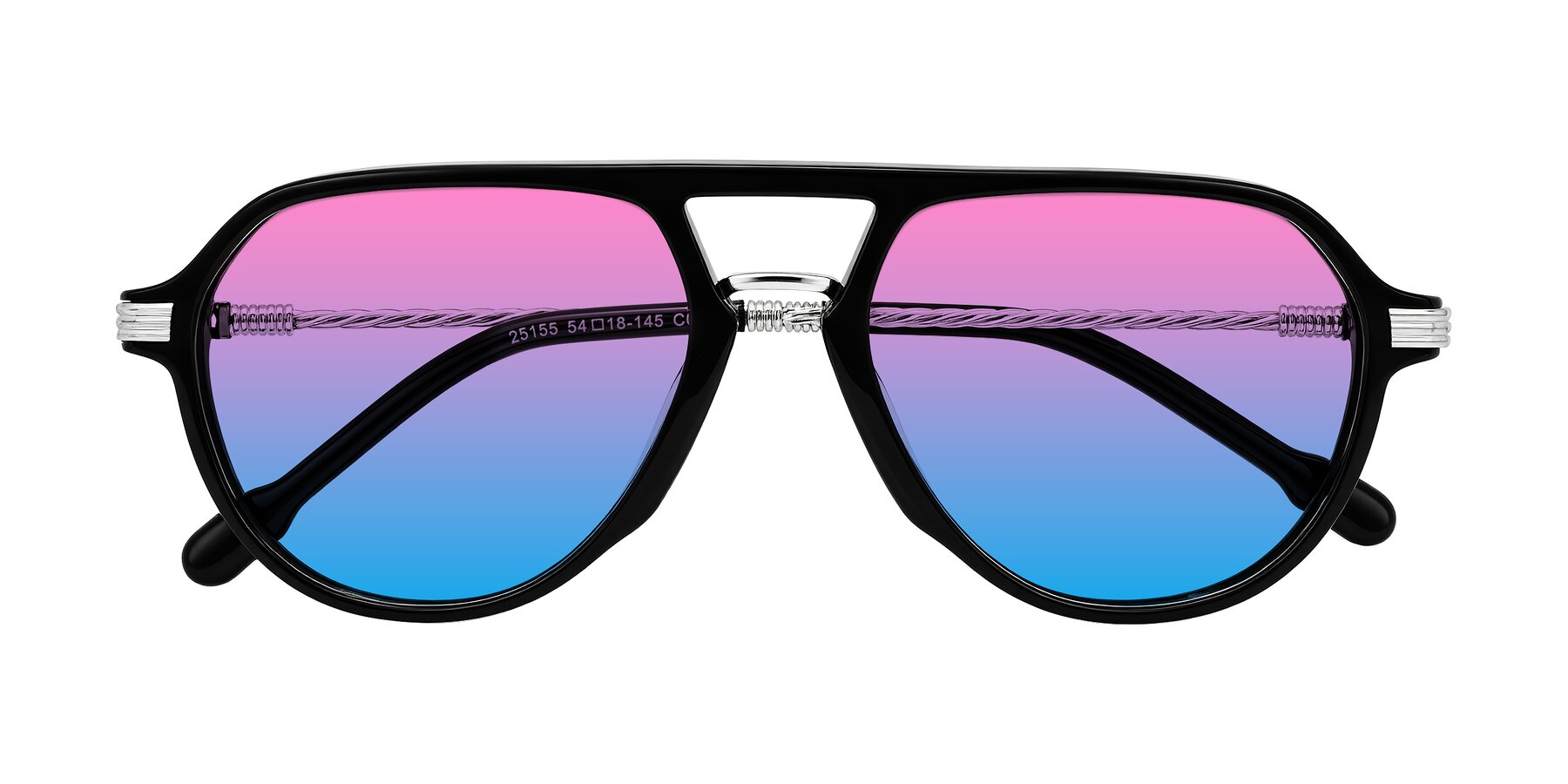 Folded Front of Kanause in Black/Silver with Pink / Blue Gradient Lenses
