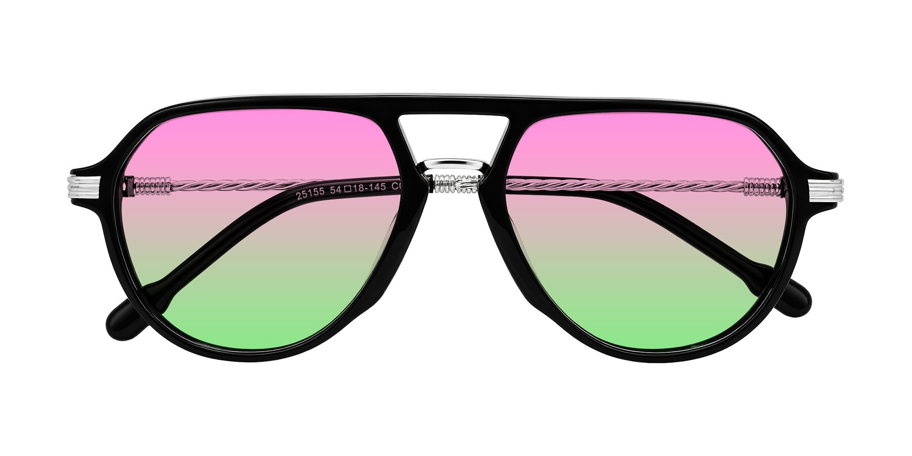 Folded Front of Kanause in Black/Silver with Pink / Green Gradient Lenses
