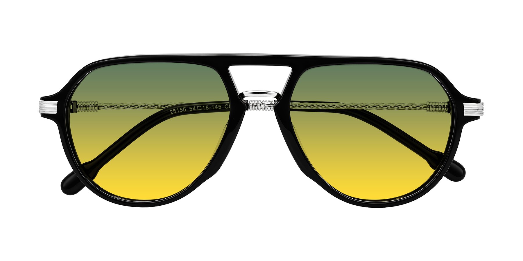 Folded Front of Kanause in Black/Silver with Green / Yellow Gradient Lenses