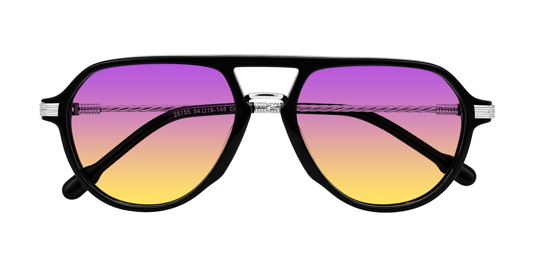 Folded Front of Kanause in Black/Silver with Purple / Yellow Gradient Lenses