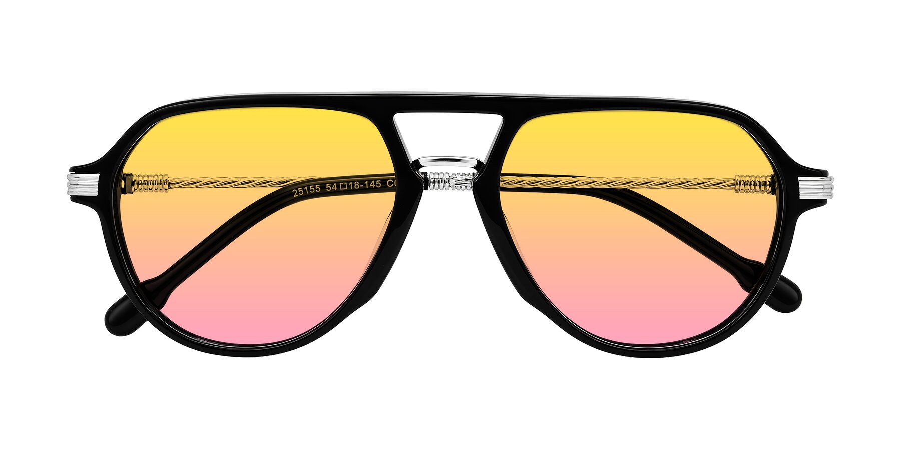 Folded Front of Kanause in Black/Silver with Yellow / Pink Gradient Lenses