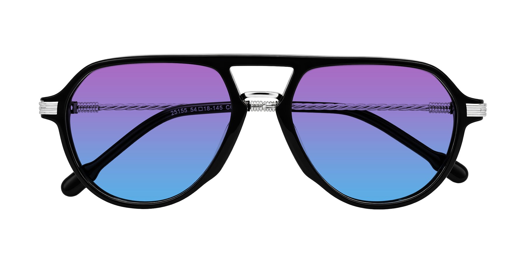 Folded Front of Kanause in Black/Silver with Purple / Blue Gradient Lenses
