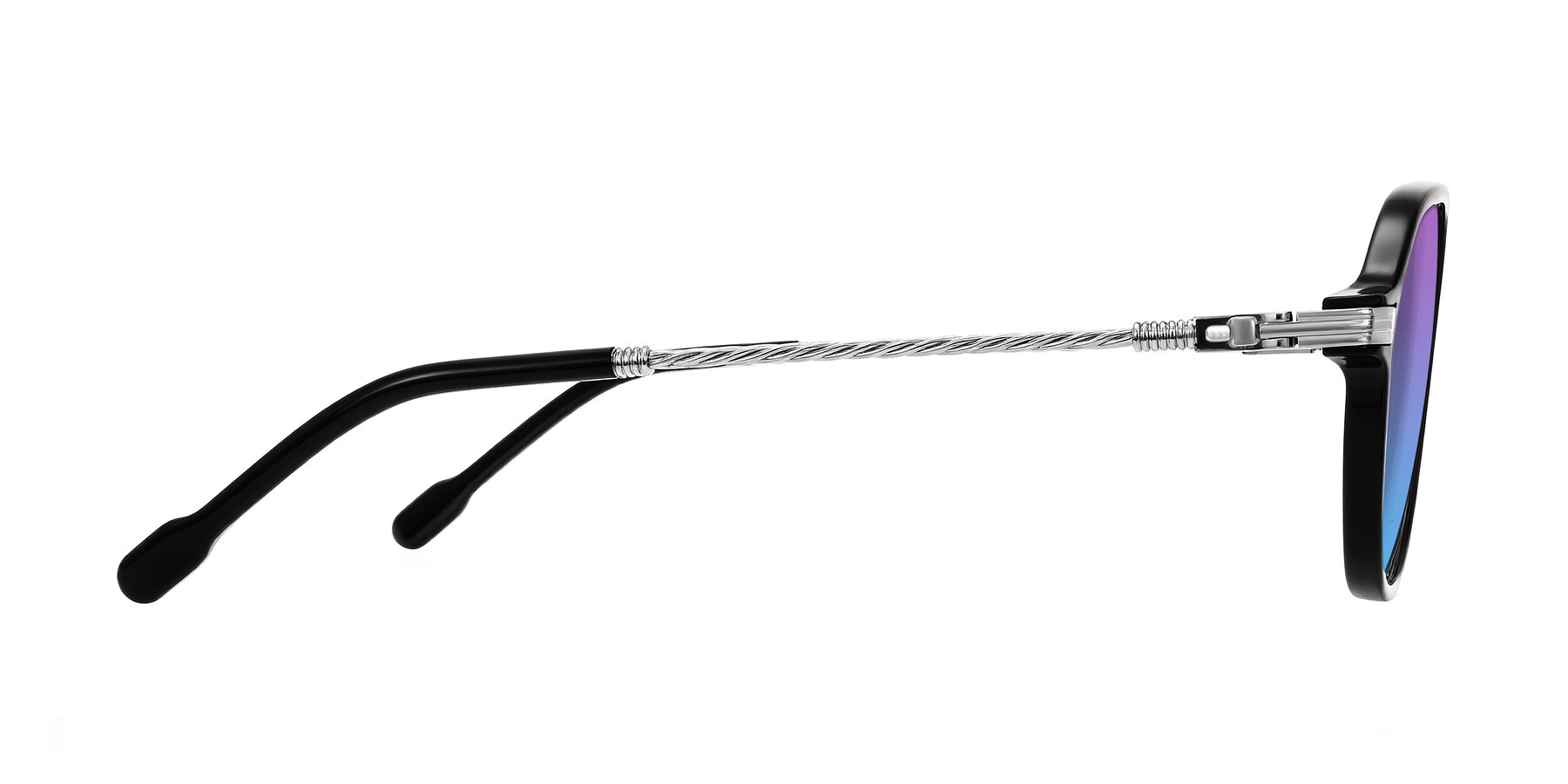 Side of Kanause in Black/Silver with Purple / Blue Gradient Lenses