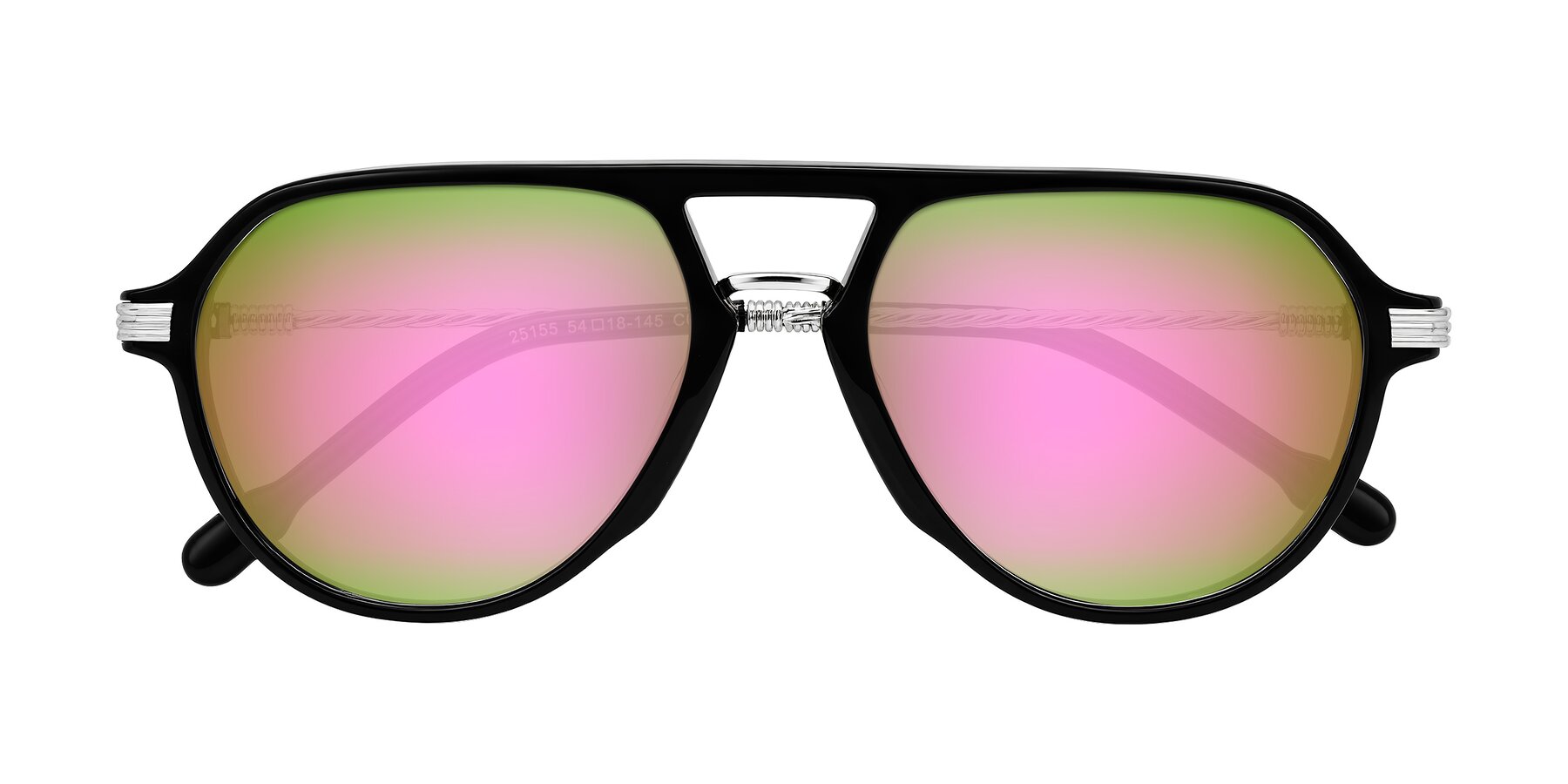 Folded Front of Kanause in Black/Silver with Pink Mirrored Lenses