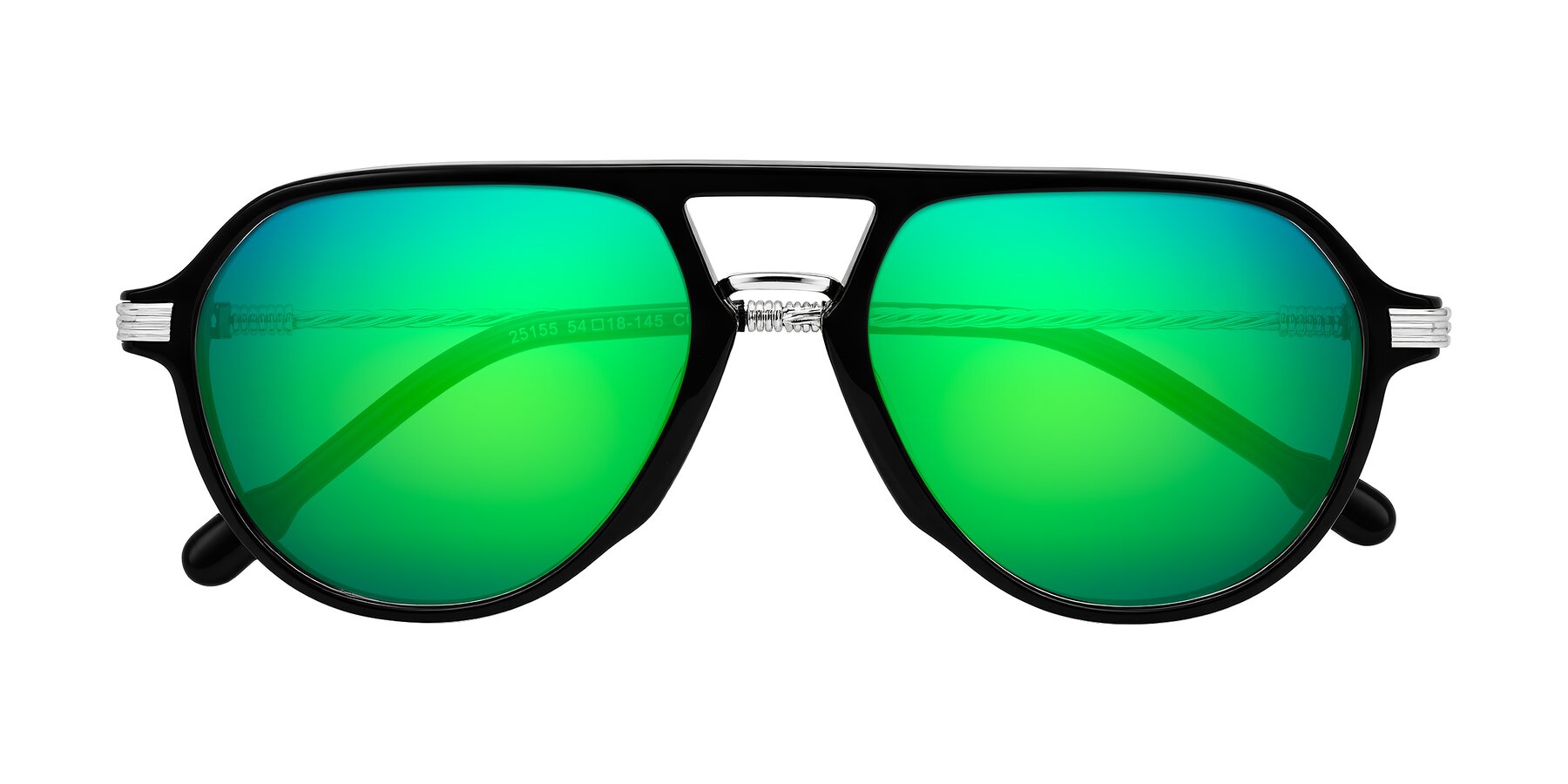 Folded Front of Kanause in Black/Silver with Green Mirrored Lenses
