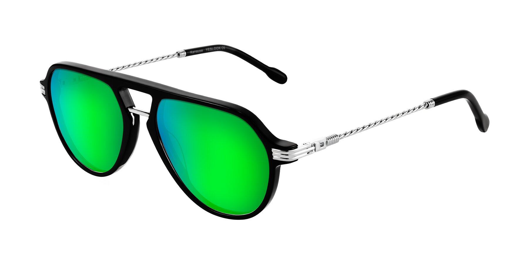 Angle of Kanause in Black/Silver with Green Mirrored Lenses