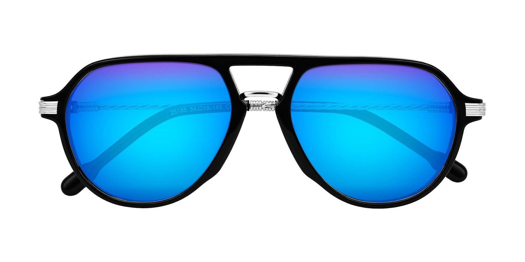 Folded Front of Kanause in Black/Silver with Blue Mirrored Lenses