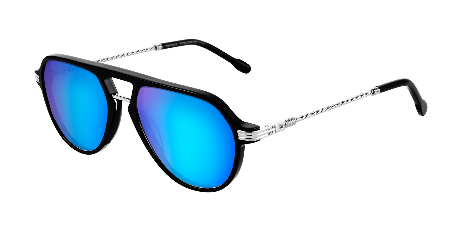 Angle of Kanause in Black/Silver with Blue Mirrored Lenses