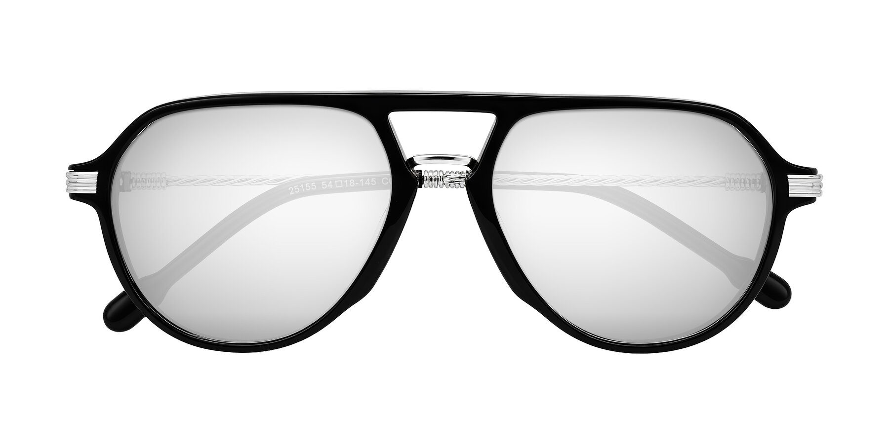 Folded Front of Kanause in Black/Silver with Silver Mirrored Lenses