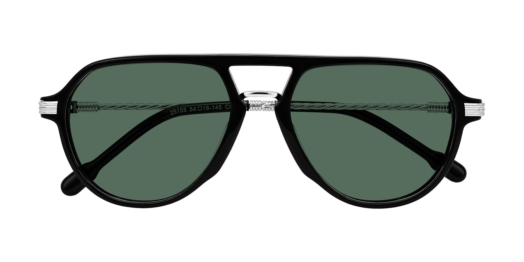 Folded Front of Kanause in Black/Silver with Green Polarized Lenses
