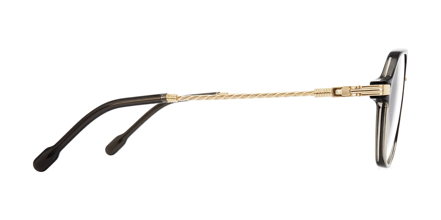 Side of Kanause in Transparent Gray/Gold with Clear Eyeglass Lenses