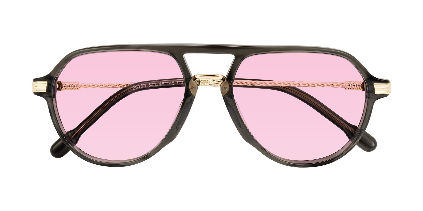 Folded Front of Kanause in Transparent Gray/Gold with Light Pink Tinted Lenses