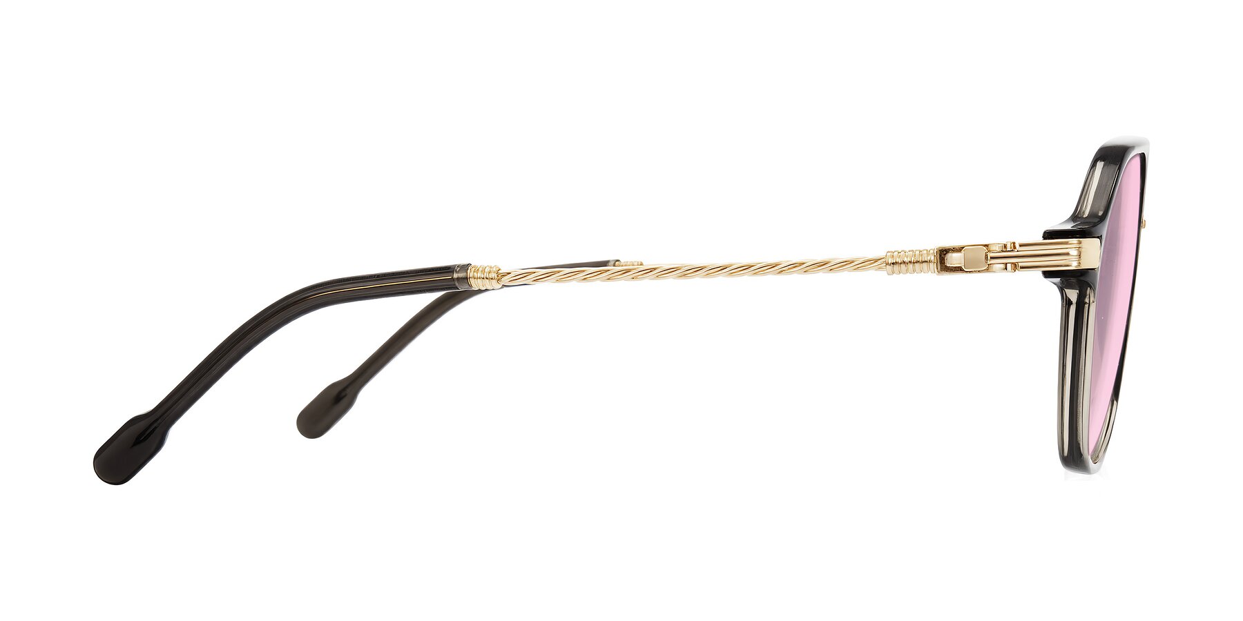 Side of Kanause in Transparent Gray/Gold with Light Pink Tinted Lenses