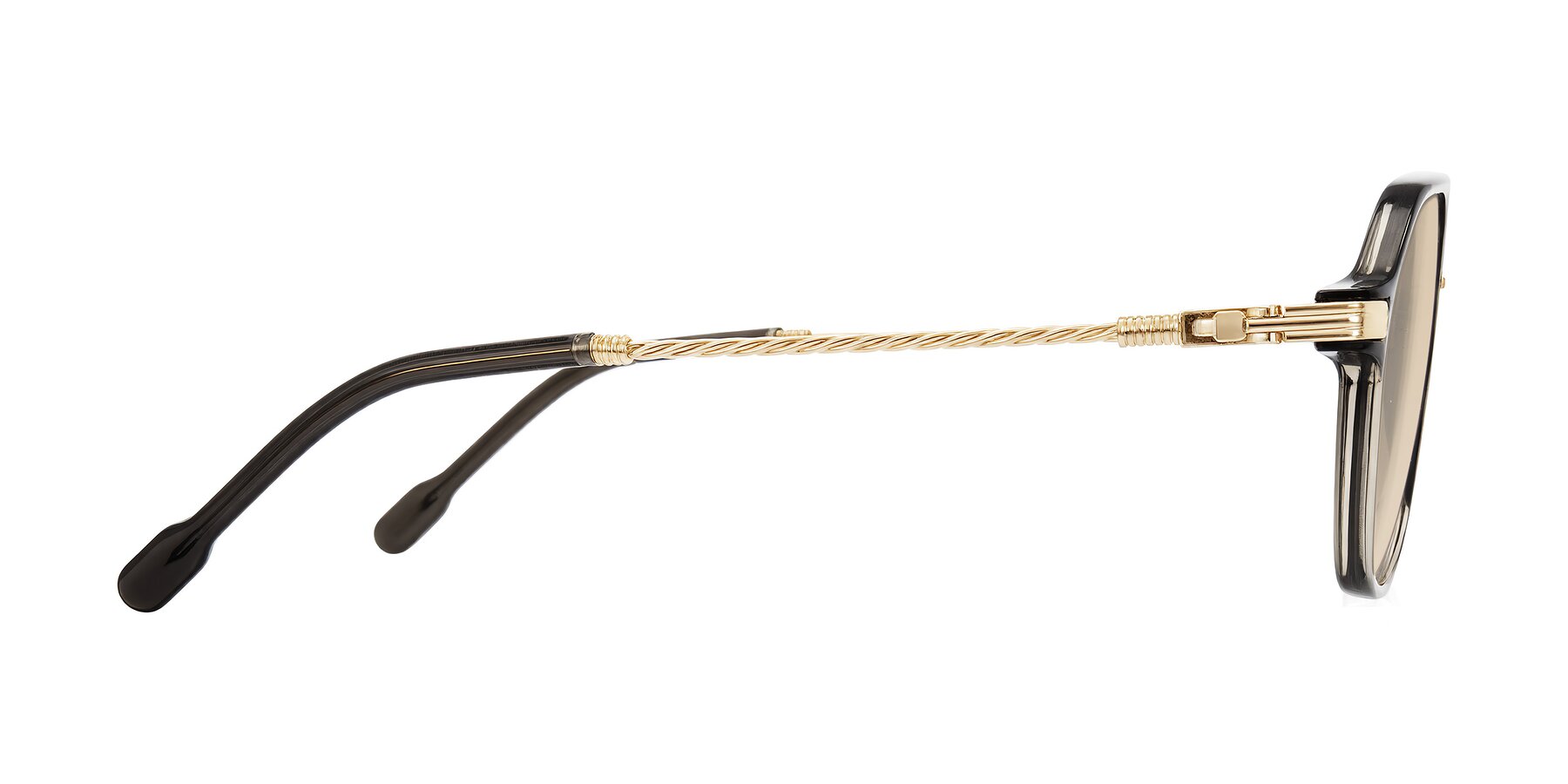 Side of Kanause in Transparent Gray/Gold with Light Brown Tinted Lenses