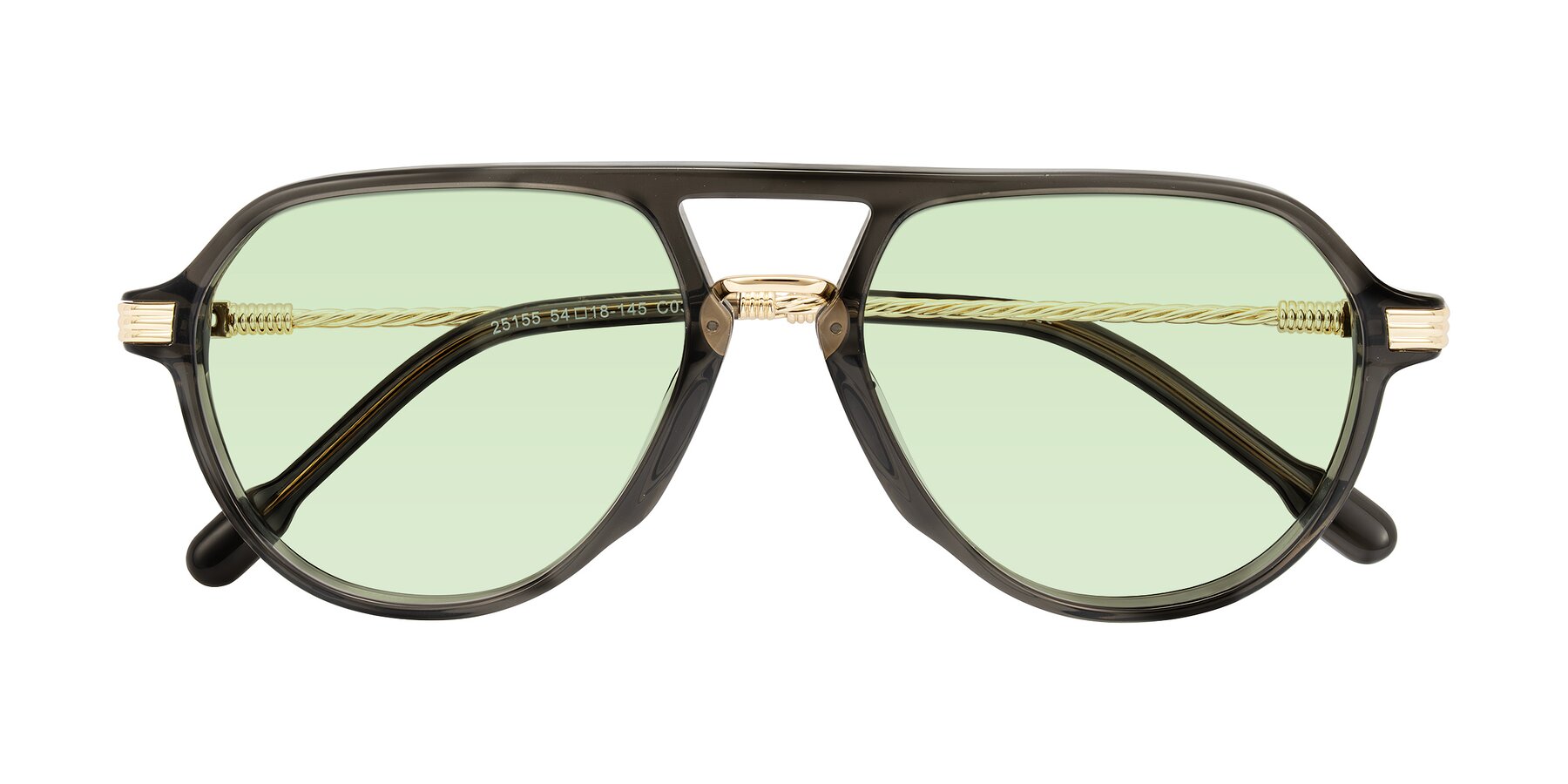 Folded Front of Kanause in Transparent Gray/Gold with Light Green Tinted Lenses