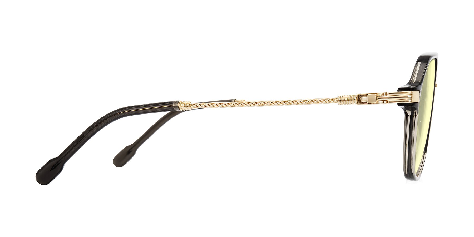 Side of Kanause in Transparent Gray/Gold with Light Yellow Tinted Lenses