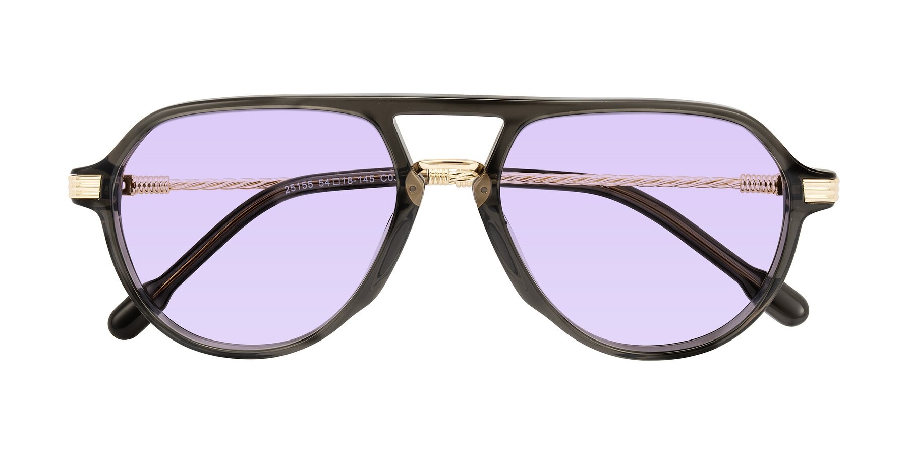 Folded Front of Kanause in Transparent Gray/Gold with Light Purple Tinted Lenses