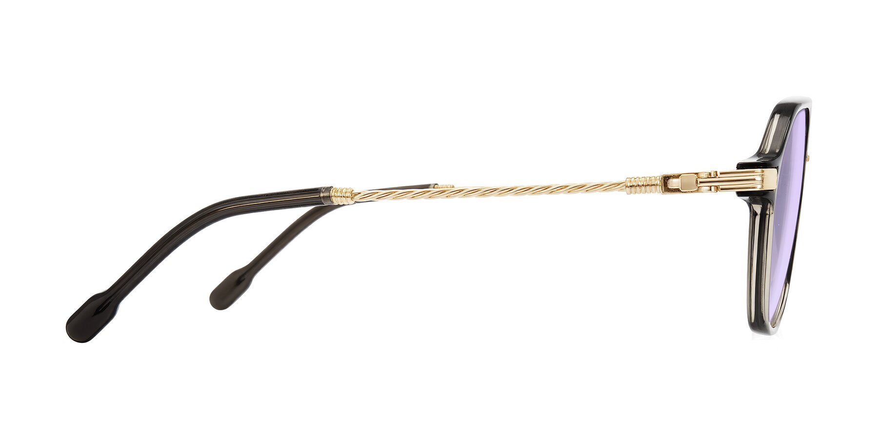 Side of Kanause in Transparent Gray/Gold with Light Purple Tinted Lenses