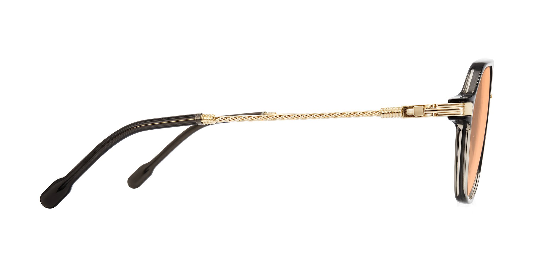 Side of Kanause in Transparent Gray/Gold with Light Orange Tinted Lenses