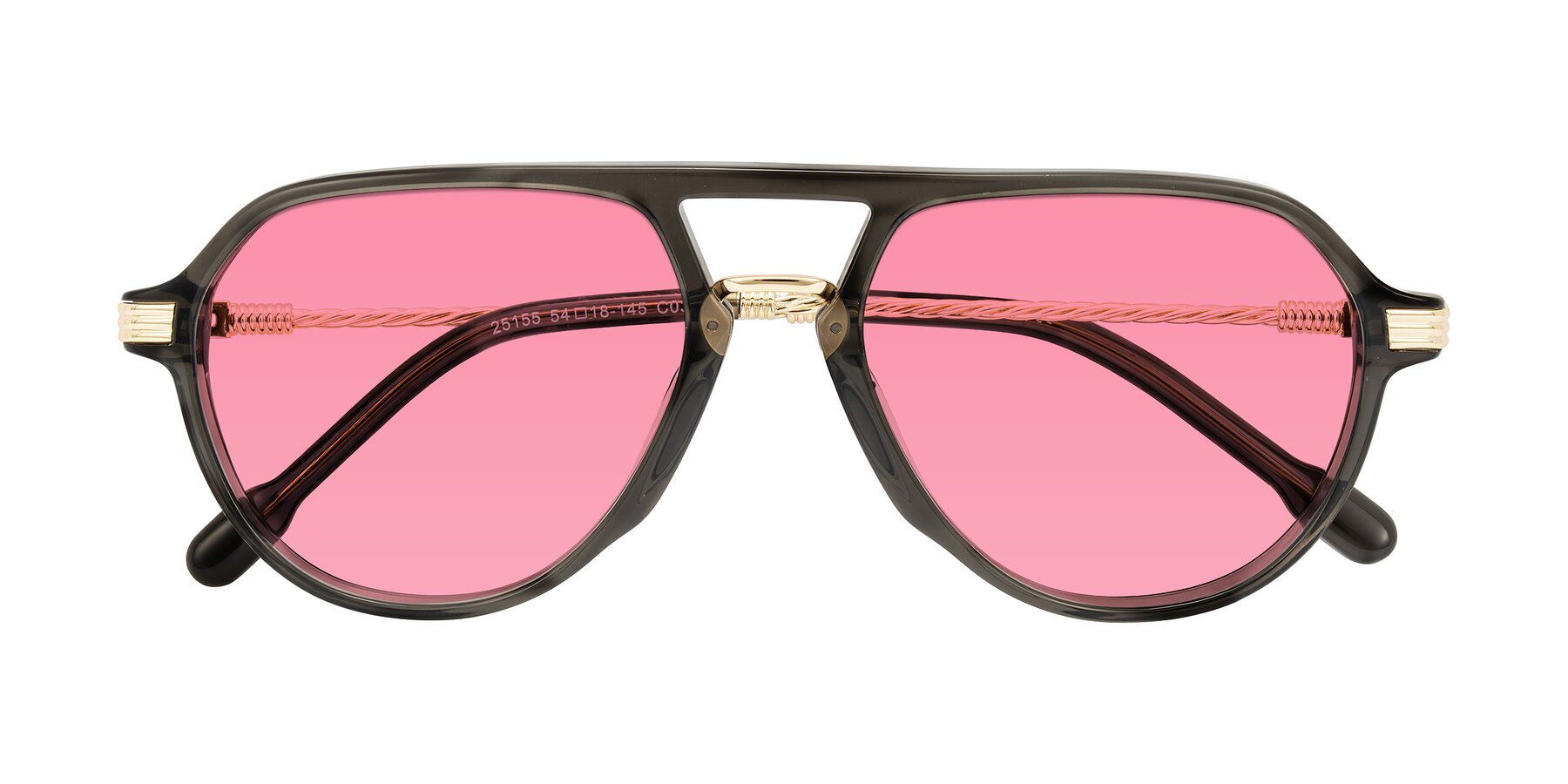 Folded Front of Kanause in Transparent Gray/Gold with Pink Tinted Lenses