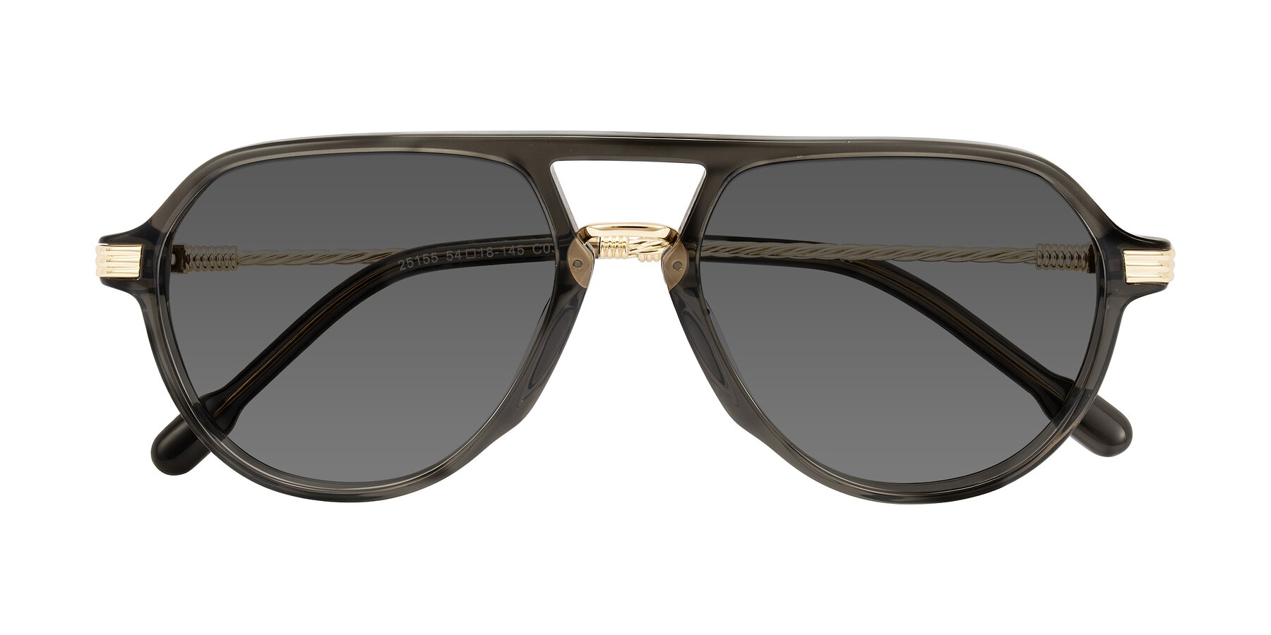 Folded Front of Kanause in Transparent Gray/Gold with Medium Gray Tinted Lenses