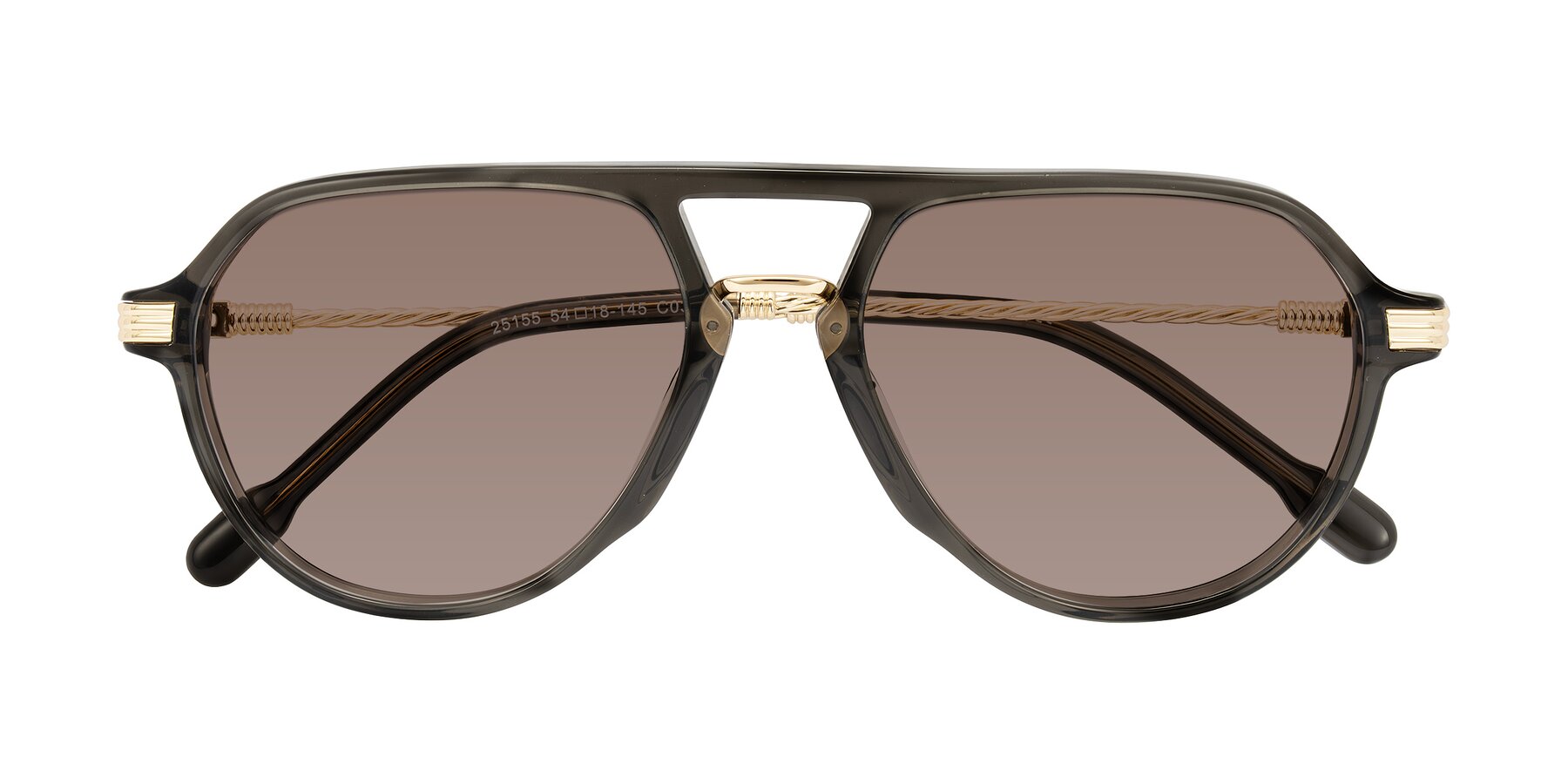 Folded Front of Kanause in Transparent Gray/Gold with Medium Brown Tinted Lenses
