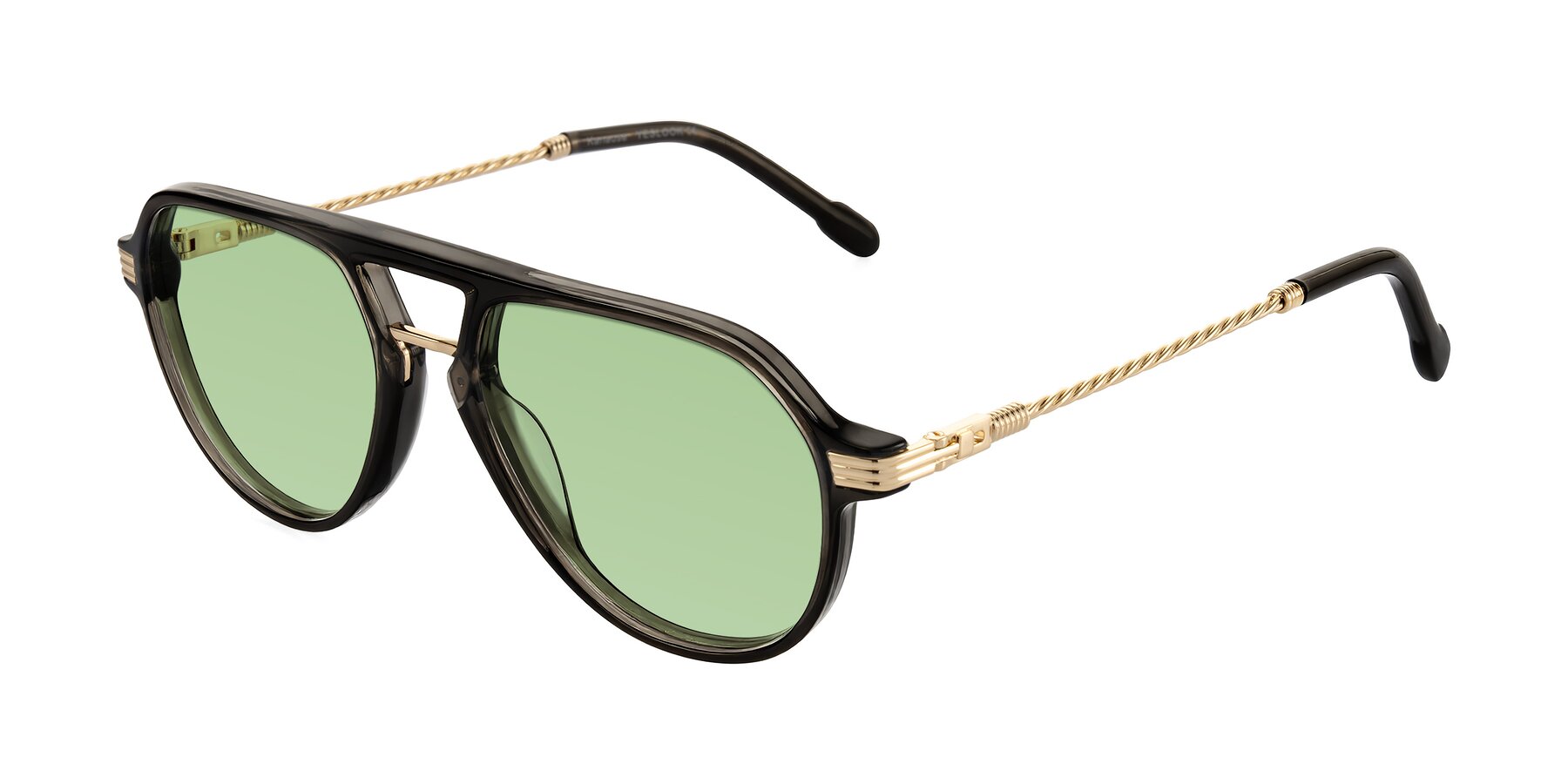 Angle of Kanause in Transparent Gray/Gold with Medium Green Tinted Lenses