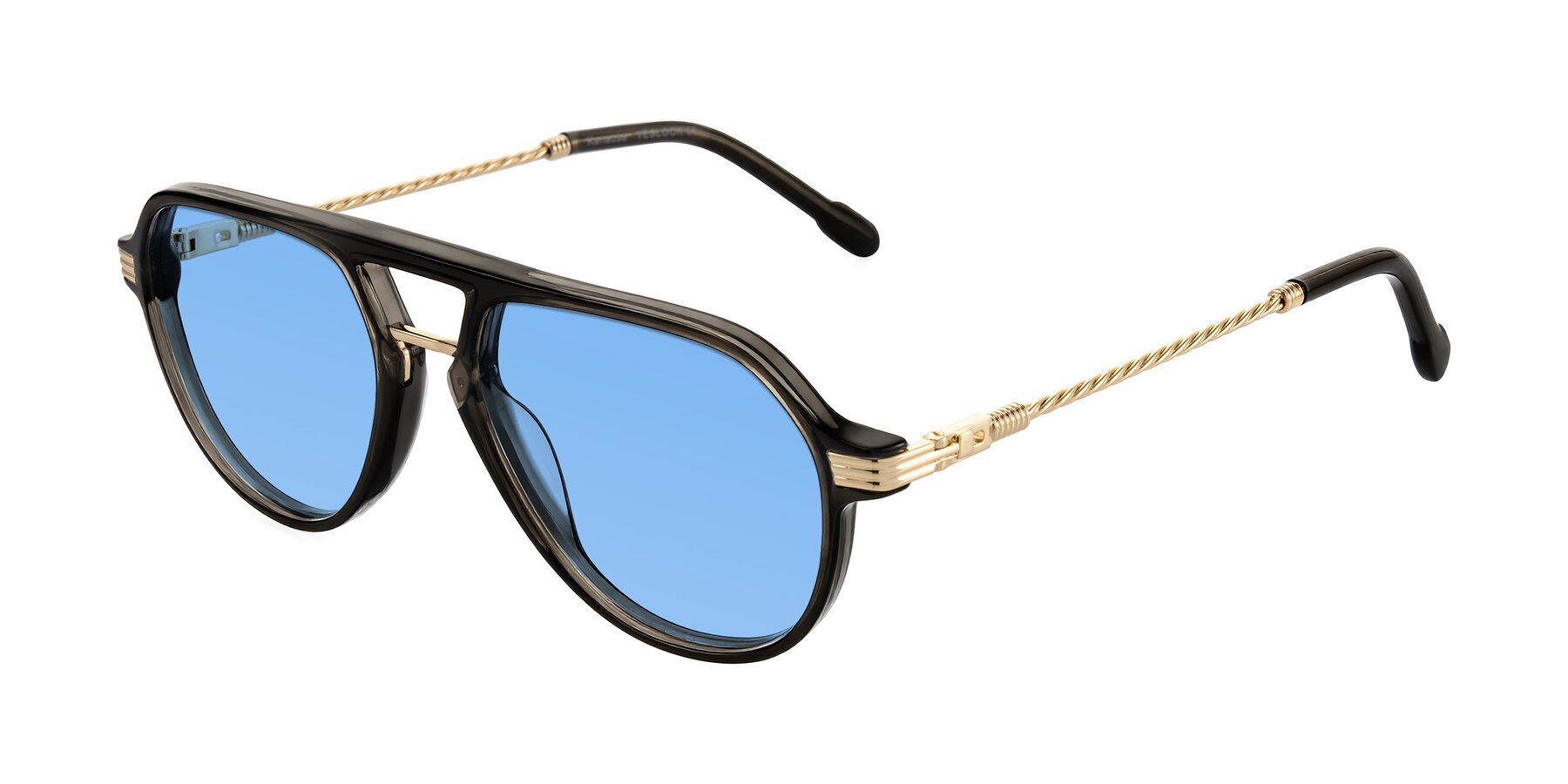 Angle of Kanause in Transparent Gray/Gold with Medium Blue Tinted Lenses