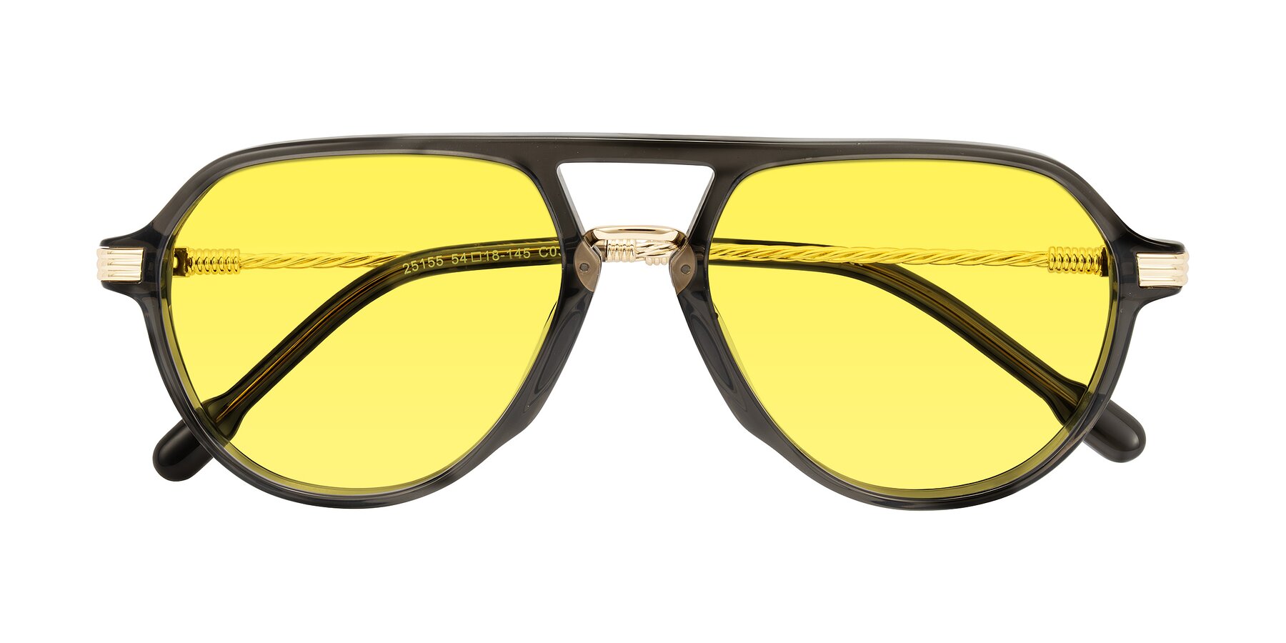 Folded Front of Kanause in Transparent Gray/Gold with Medium Yellow Tinted Lenses