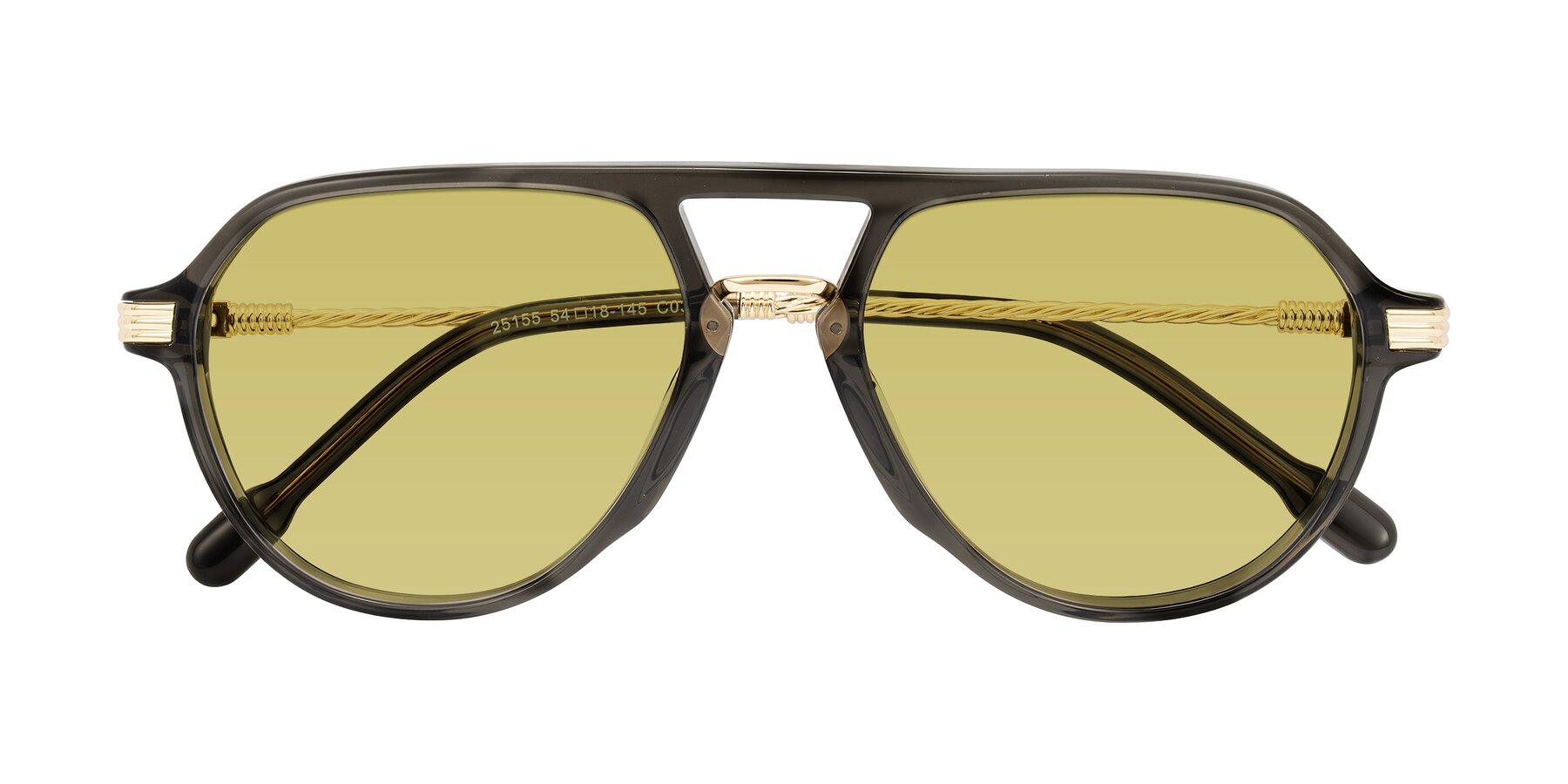 Folded Front of Kanause in Transparent Gray/Gold with Medium Champagne Tinted Lenses
