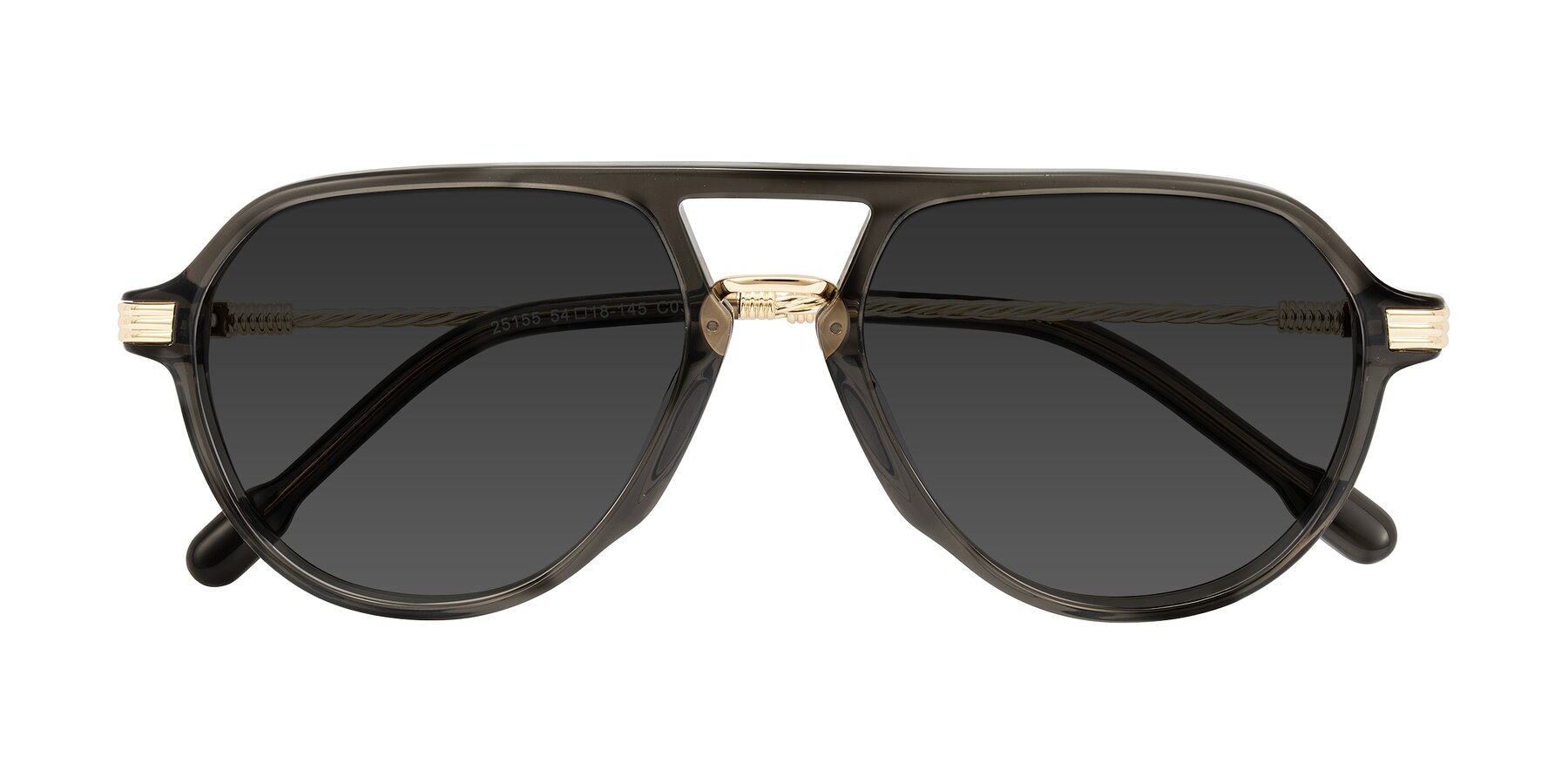 Folded Front of Kanause in Transparent Gray/Gold with Gray Tinted Lenses