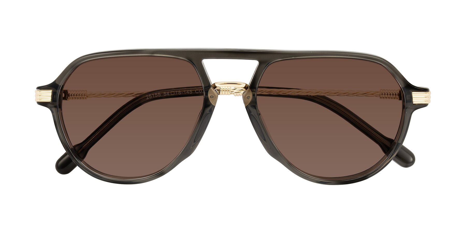 Folded Front of Kanause in Transparent Gray/Gold with Brown Tinted Lenses