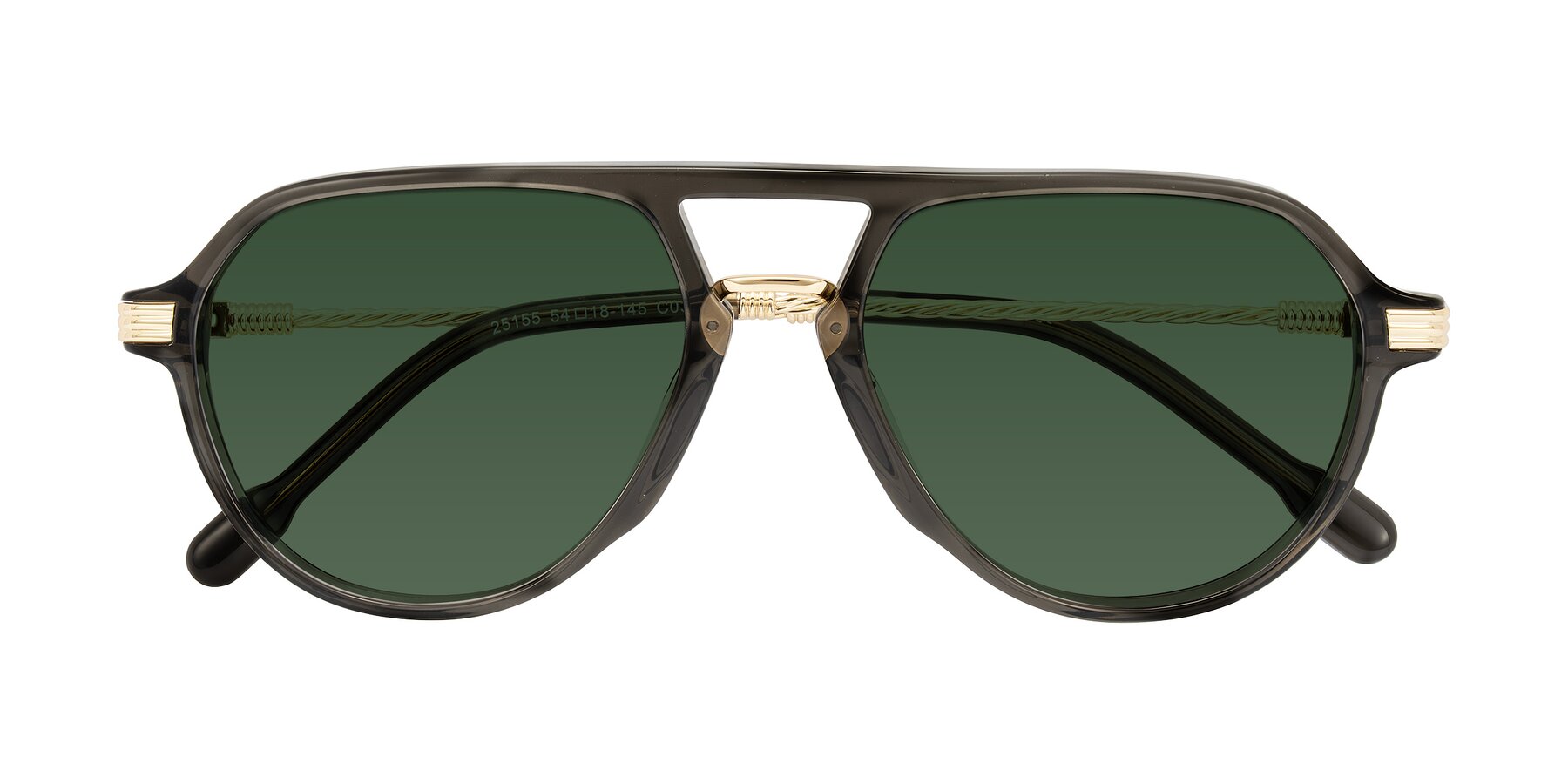 Folded Front of Kanause in Transparent Gray/Gold with Green Tinted Lenses