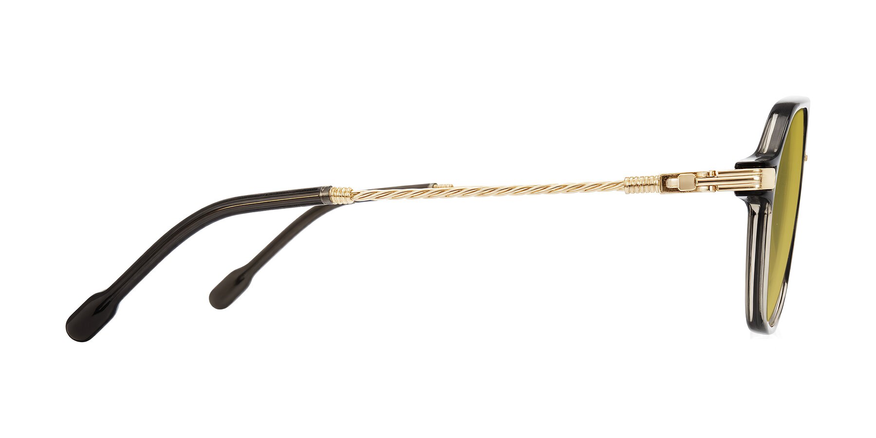 Side of Kanause in Transparent Gray/Gold with Champagne Tinted Lenses