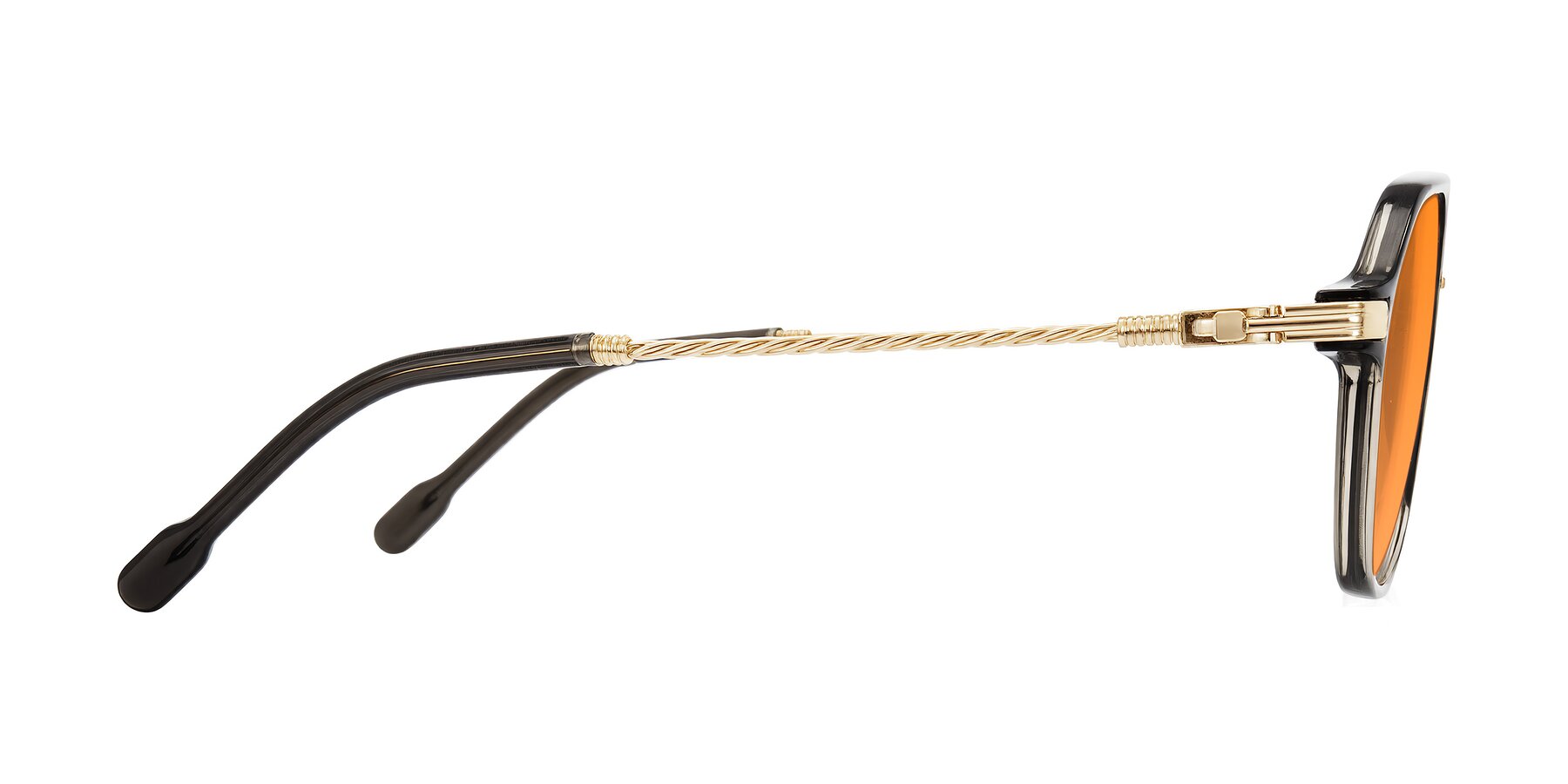 Side of Kanause in Transparent Gray/Gold with Orange Tinted Lenses