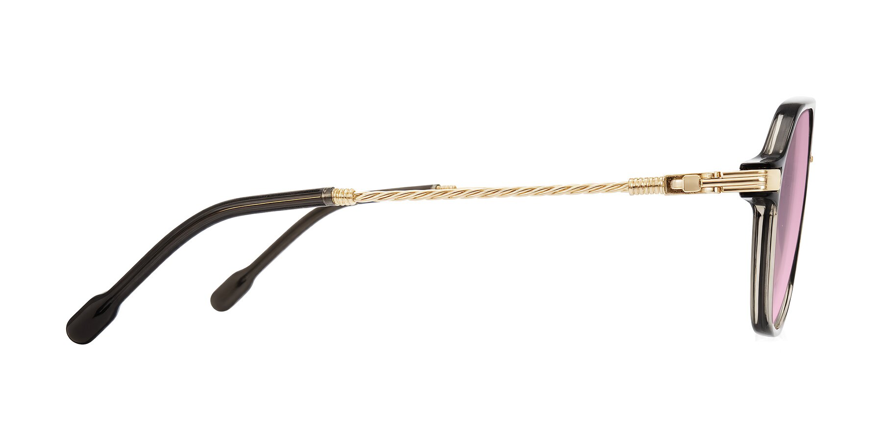 Side of Kanause in Transparent Gray/Gold with Light Wine Tinted Lenses