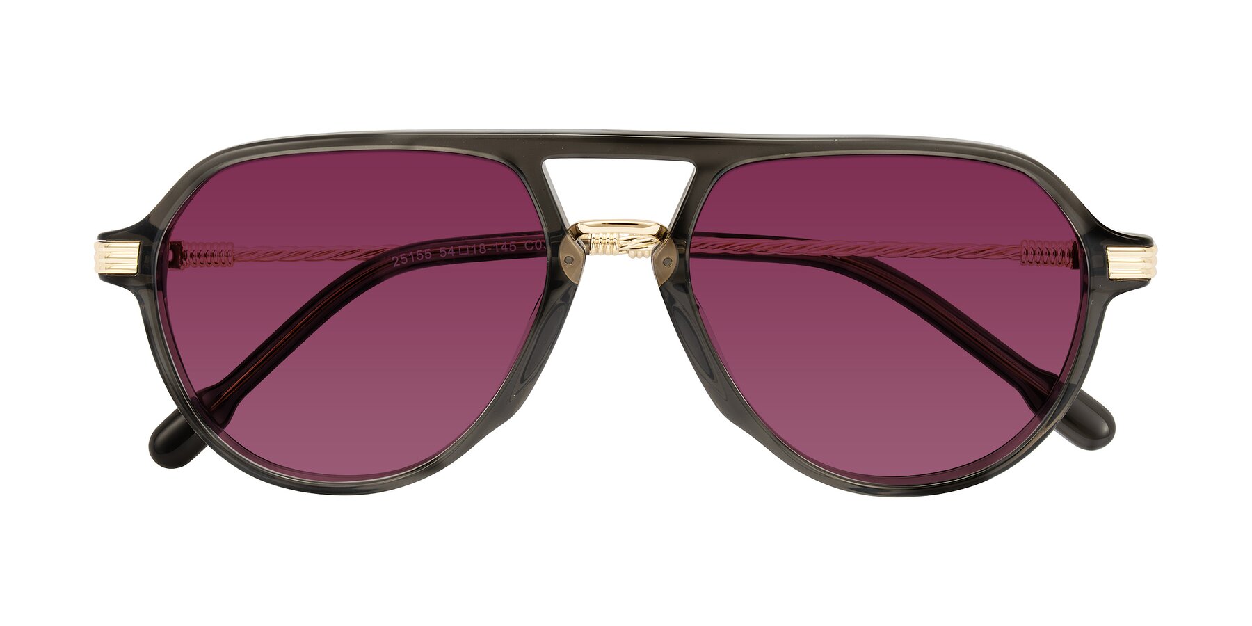 Folded Front of Kanause in Transparent Gray/Gold with Wine Tinted Lenses