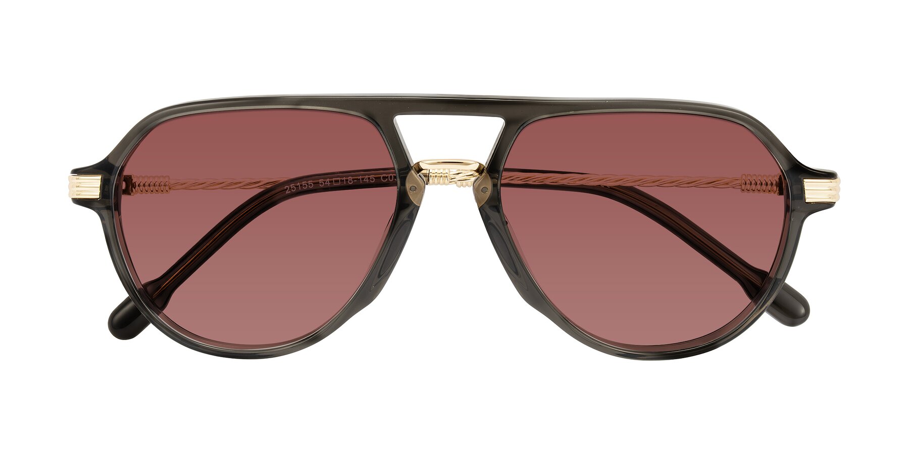 Folded Front of Kanause in Transparent Gray/Gold with Garnet Tinted Lenses