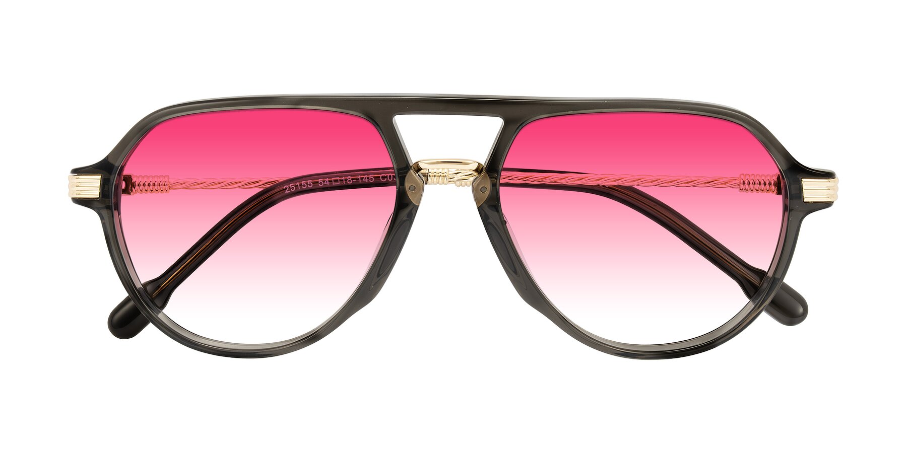 Folded Front of Kanause in Transparent Gray/Gold with Pink Gradient Lenses